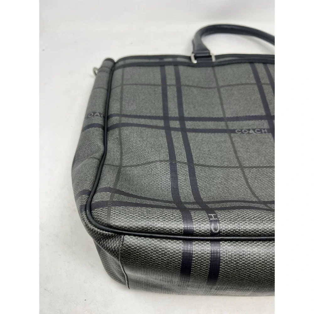 COACH F71072 Gray‎ Black Tattersall Metropolitan Tote Messenger Briefcase Bag